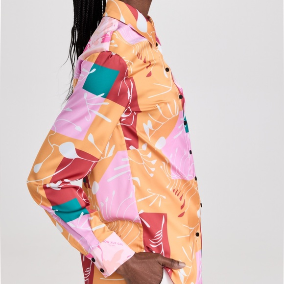 NEW | Show Xue Gao Silk Collage Button Down Shirt - Picture 4 of 8